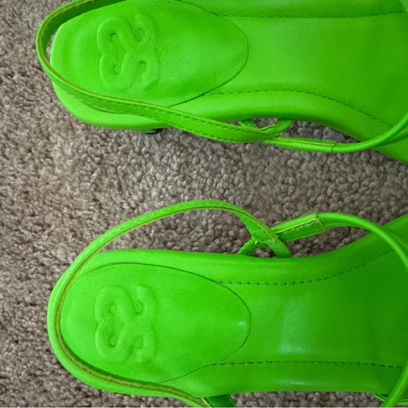 NEW Sandro Paris Strapped Leather Sandals Faye Neon Green Heels - Picture 3 of 9